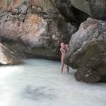 Hiding from the stinging coral in the waves of Ko Phi Phi Leh.