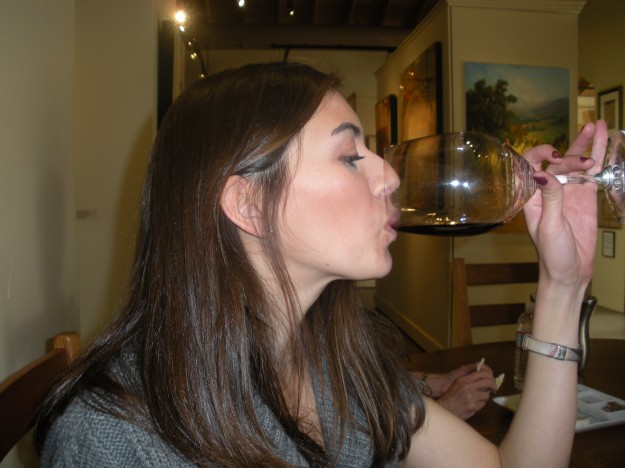 Tasting some red wine at Jessup Cellars during one day in Napa.