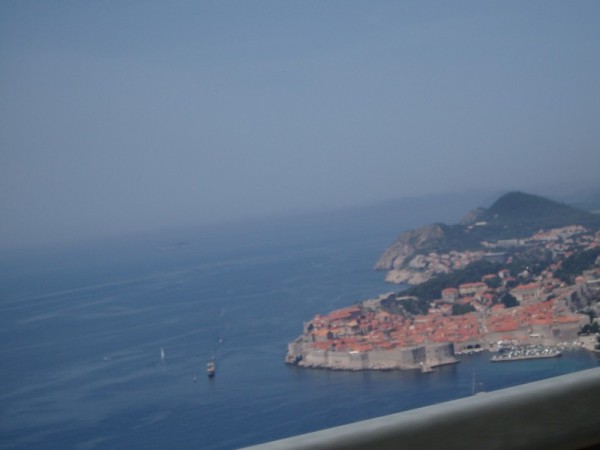 fromroad Dubrovnik jutting into the sea as seen from the road leading down to the city.