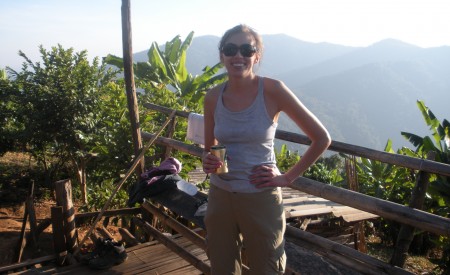 Hut Sleeping: Forget the OCD & Bring a Sweater Enjoying the view from the patio of the bamboo hut.