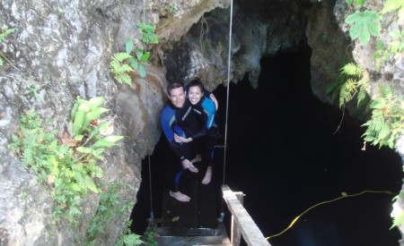 Scuba Diving in a Cenote in Mexico Scuba diving in a cenote near Mexico's Riviera Maya.