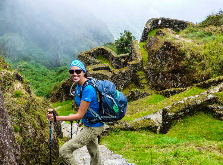 Hiking next to the ruins of a very ancient city along the Inca Trail in Peru. 
