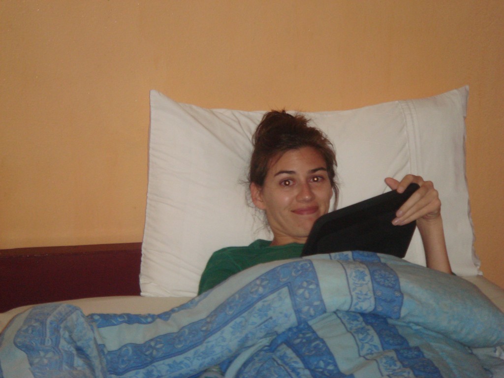 TouchPad Using my Tablet travel electronic in bed in Chiang Mai.