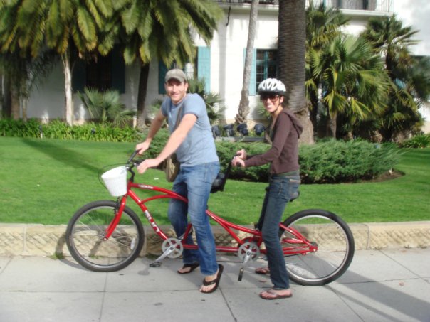 Riding a tandem bicycle through Santa Barbara
