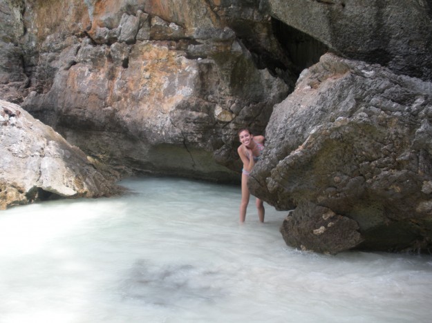 Hiding from the stinging coral in the waves of Ko Phi Phi Leh.