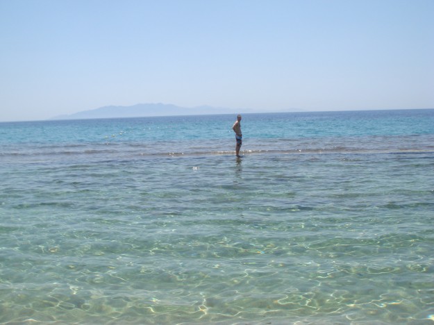 Walking on water at Paradise Beach in Mykonos