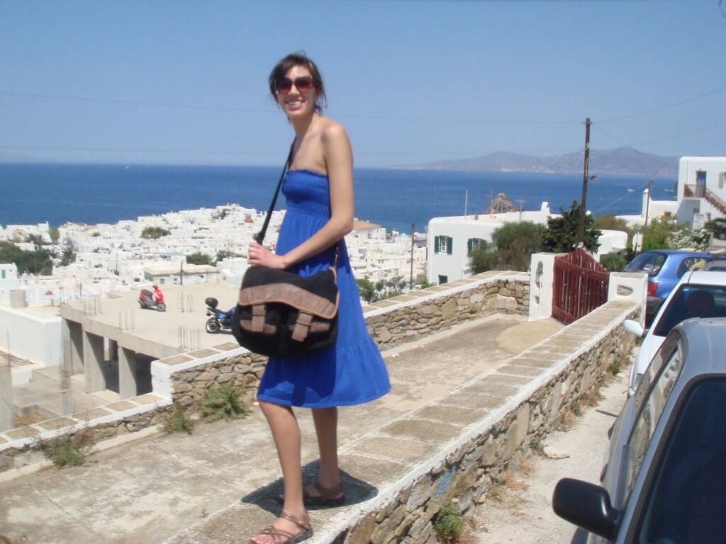 Cool, but covered wearing a sundress in Mykonos, Greece during my Mediterranean cruise.