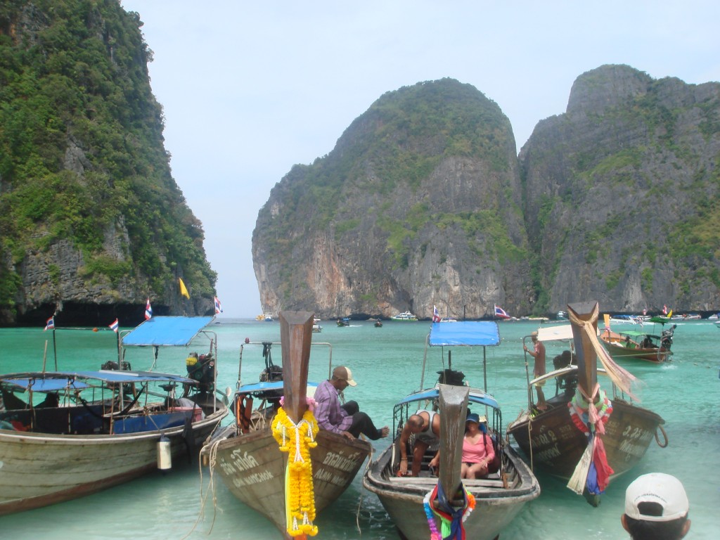 Longtail boats docking up after we reached the beach of Ko Phi Phi Leh.