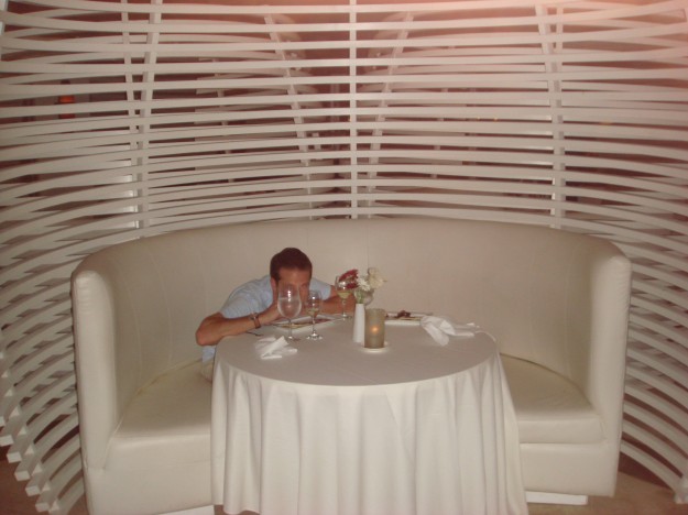 Tom trying to blend into all the white at Olena restaurant at Zoetry Agua Punta Cana resort. 