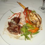 Steak and lobster meal at Amaya restaurant.
