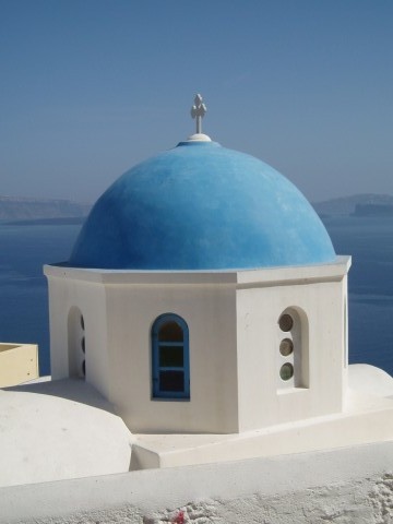 santorini church The blue dome of a church in Santorini, Greece.
