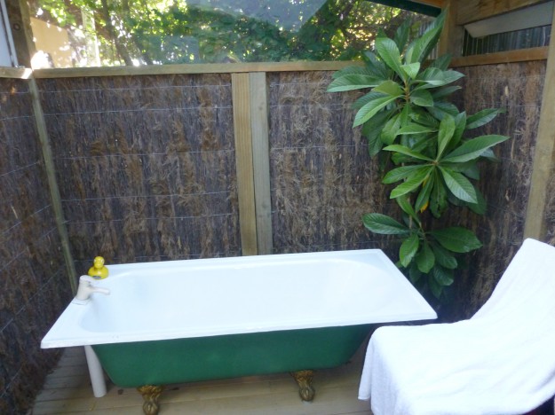 The mini-spa bath room at Watson's Way Backpackers Lodge in New Zealand.
