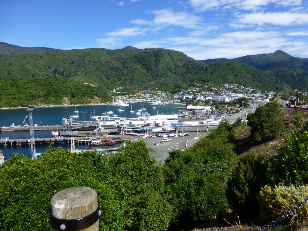 Picton New Zealand: The harbor and town of Picton as seen from the road above.