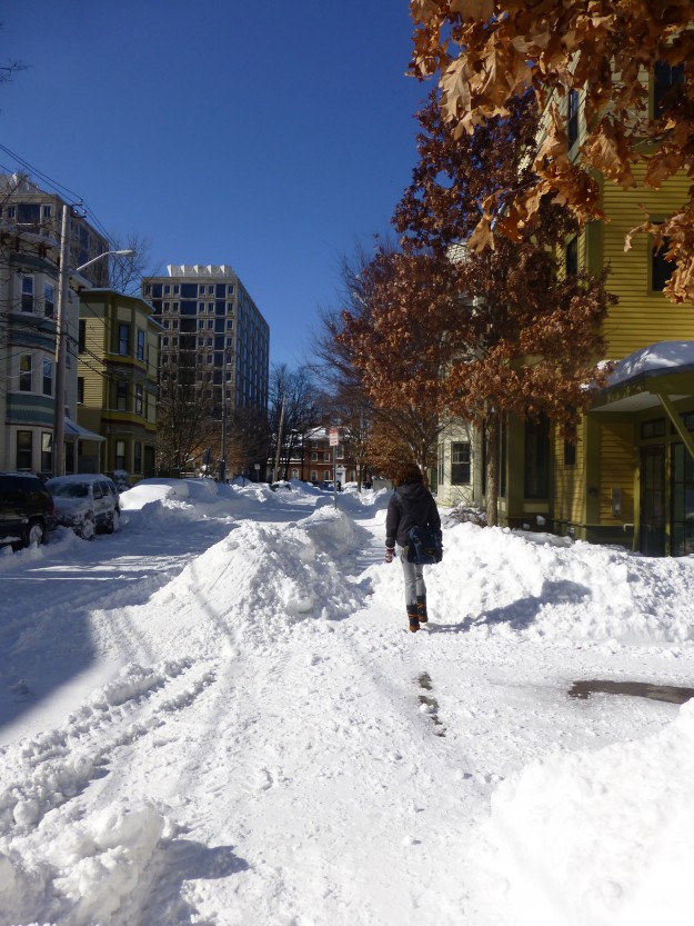 Photos of a Blizzard, the Aftermath: Walking down a snow covered sidewalk.