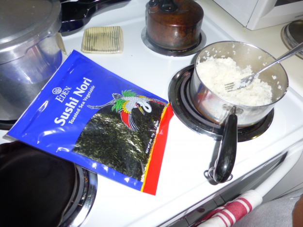 Making sushi at home.