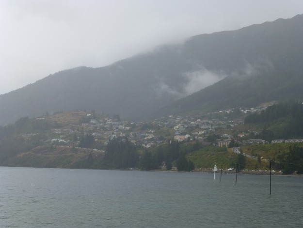 Rainy, but pleasant view, from the beach next to the Queenstown Gardens.