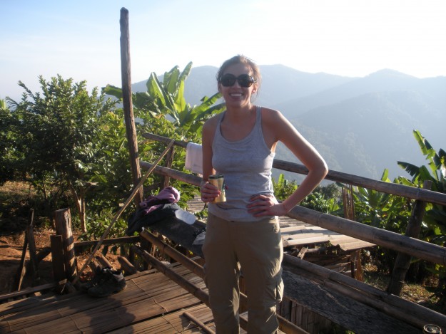 Enjoying the view from the patio of the bamboo hut.