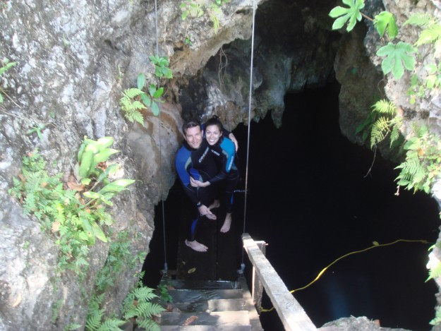 Scuba diving in a cenote near Mexico's Riviera Maya.