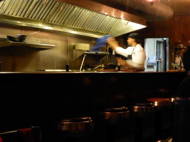 The chef in the open kitchen at Black-Eyed Susan's doing his thing.