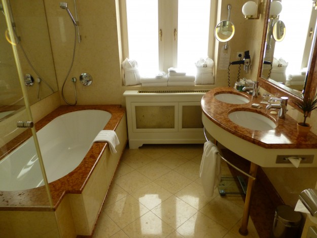 A wonderfully large bathroom fit for a princess at Le Palais hotel in Prague. 