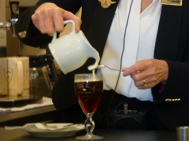 Learning how to make Irish Coffee in Foynes, Ireland.