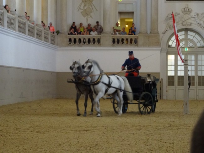 A traditional horse and carriage at Vienna's Spanish Riding School. 