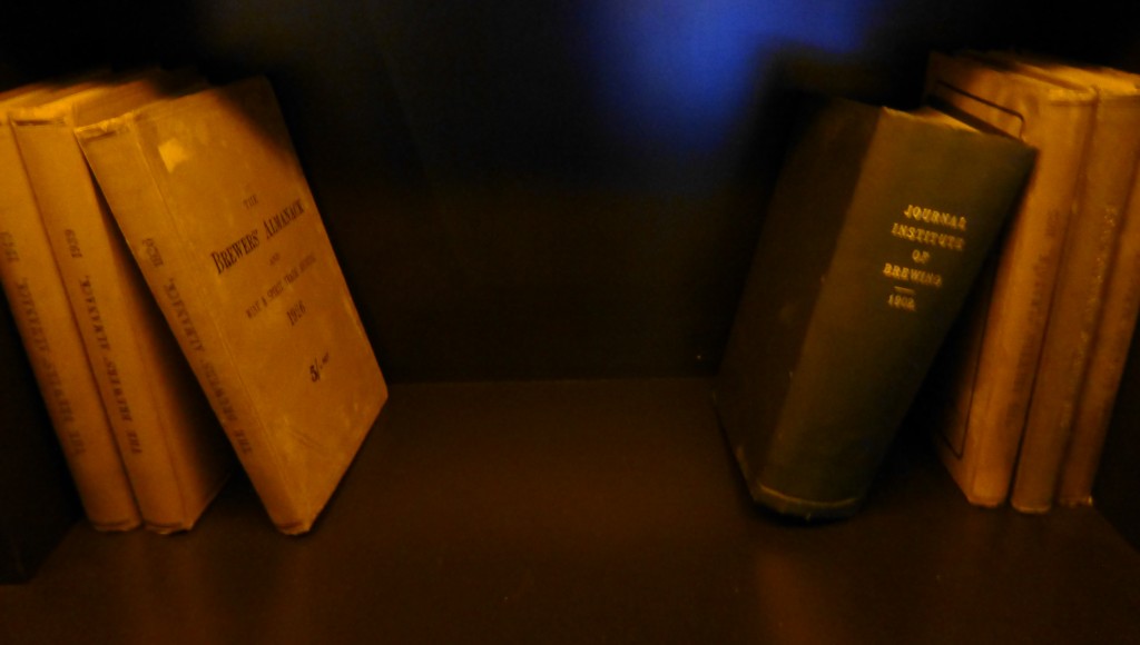 Old books on one of the bookshelves in the Connoisseur Bar at Guinness Storehouse.
