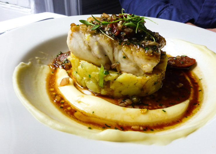 My fish pie was delicious, but not too photogenic, unlike my husband's beautiful presented Fillet of Hake entree (also delicious) at Cliff Townhouse restaurant in Dublin, Ireland. 
