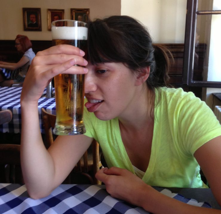 Beer on Forehead: Trying to cool down in Slovakia, Europe.