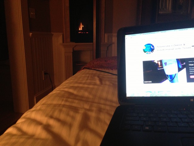 I loved working in front of the fireplace at Cliffside Inn in Newport before going to sleep.