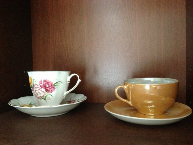 My teacup from Grandma’s cupboard and another one my mom gave me.