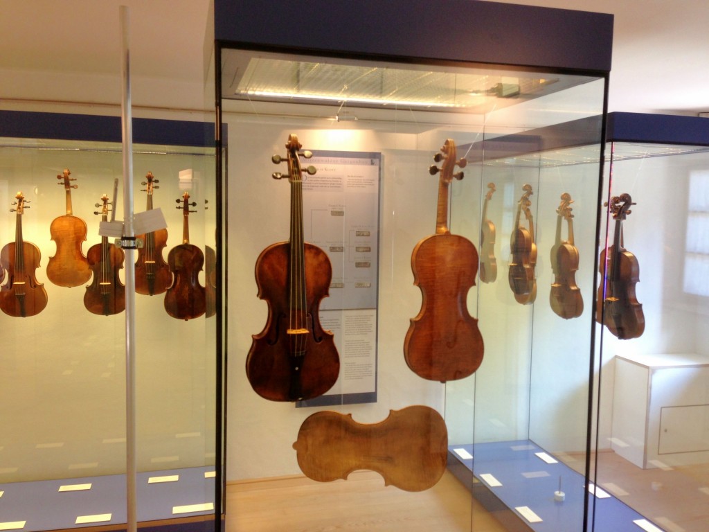 Violins on display in Geigenbaumuseum. 