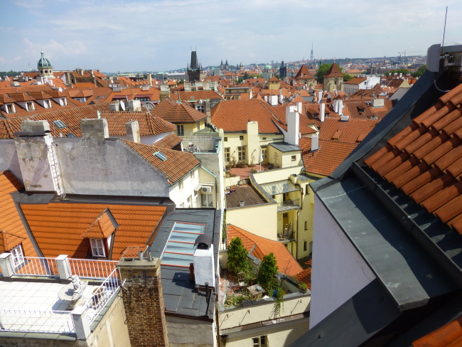 Views of the rooftops of Prague seen from the terrace at Coda Restaurant