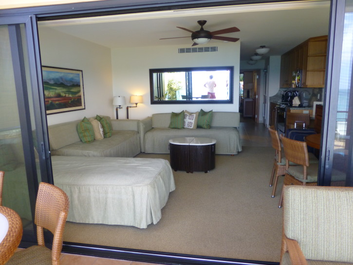 View of the living area of my Napili Kai suite seen from the balcony. 
