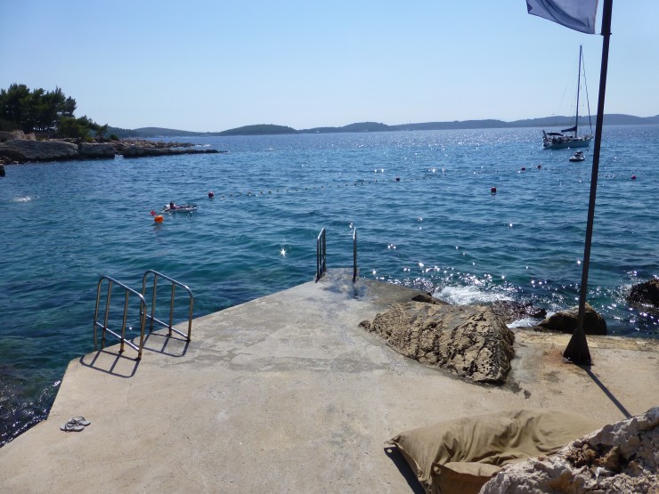 Ladders leading into the sea from Podstine Hotel. 