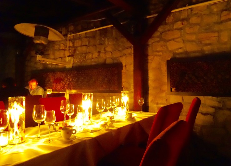 The candlelit dining area underneath the terrace at Kampa Park. 