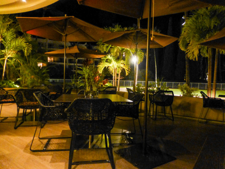 Peaceful garden-side dining with the ocean views during the day. 