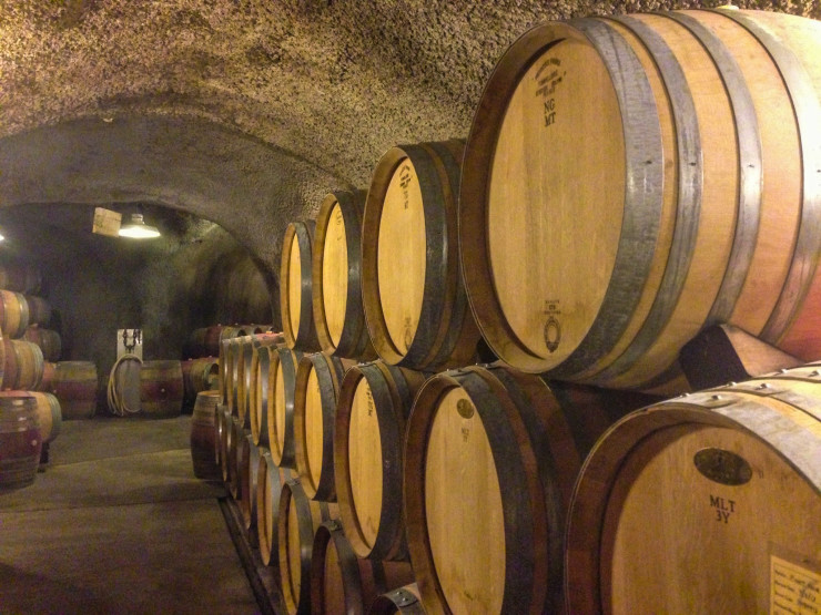 Napa Valley barrel room at a winery