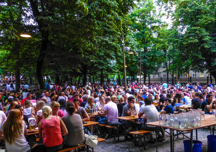 Enjoying some cool brews at a beer garden in Munich.