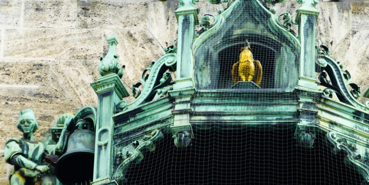 Marienplatz Glockenspiel in Munich: The cuckoo bird comes out for its own little performance at the end. 