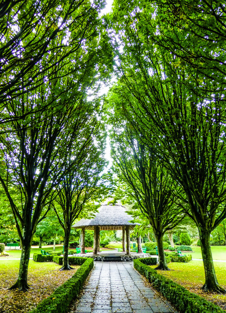 The gazebo in the middle and trail leading up to Village Park in Adare, Ireland, is particularly lovely.