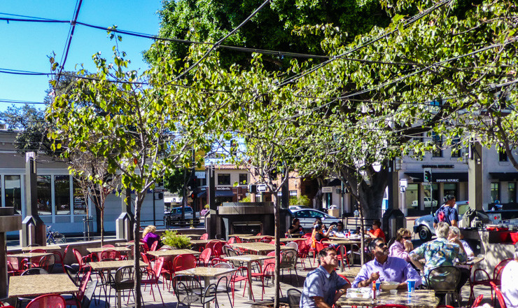 The patio of the restaurant that is home to my favorite sandwich in California. Read on to find out which city to find it in. 