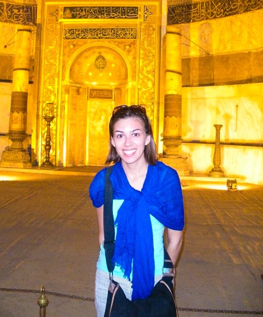 Shoulders covered in the Hagia Sophia in Istanbul.