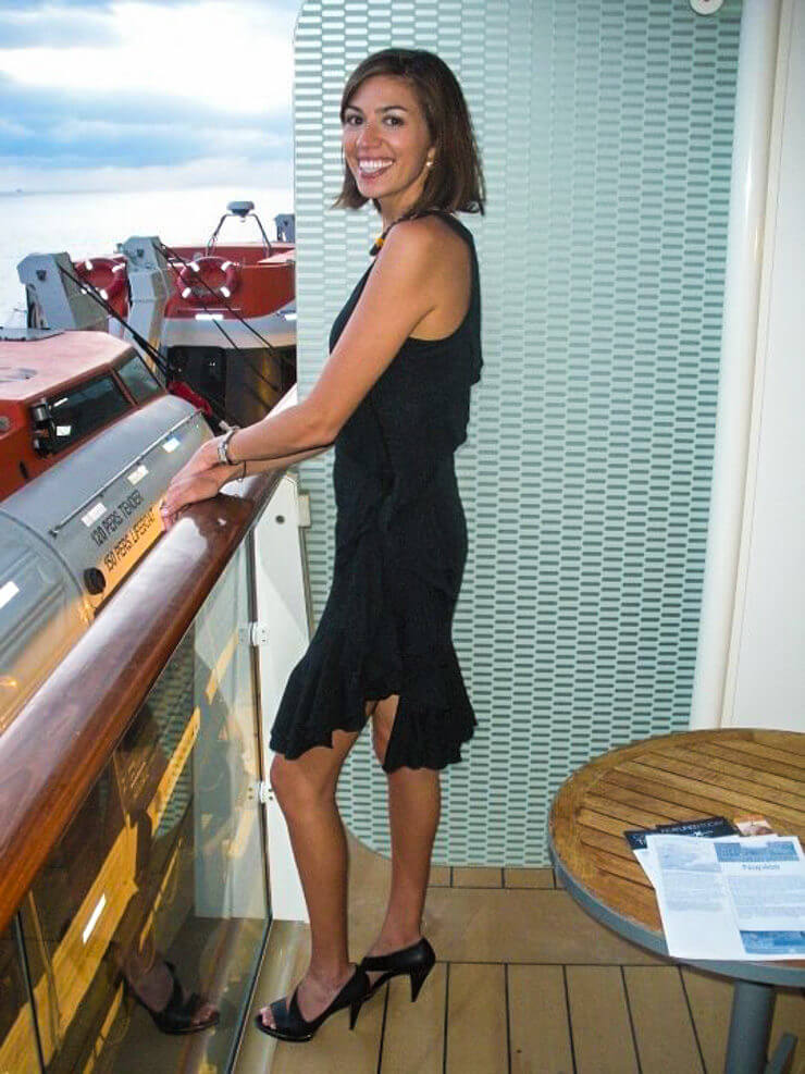 Dressed up on a cruise ship balcony in the Mediterranean.