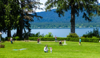 Families playing on Memorial Day.
