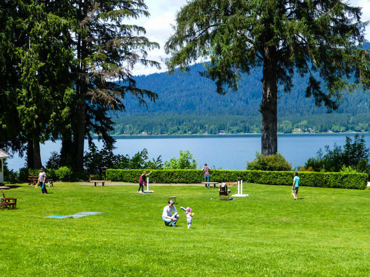 Families playing on Memorial Day. 