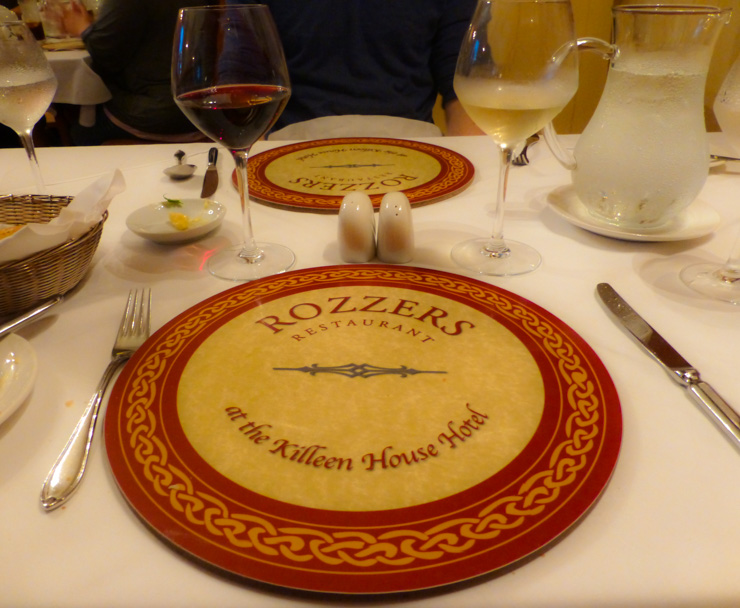 A gourmet dining experience at Rozzers Restaurant in Killeen House, located near Killarney, Ireland. 