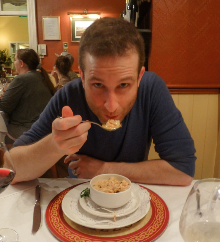 "Stop distracting me from this amazing seafood chowder with your picture taking." At Rozzers Restaurant in Killarney.