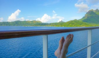 Relaxing on a cruise ship balcony in Bora Bora.