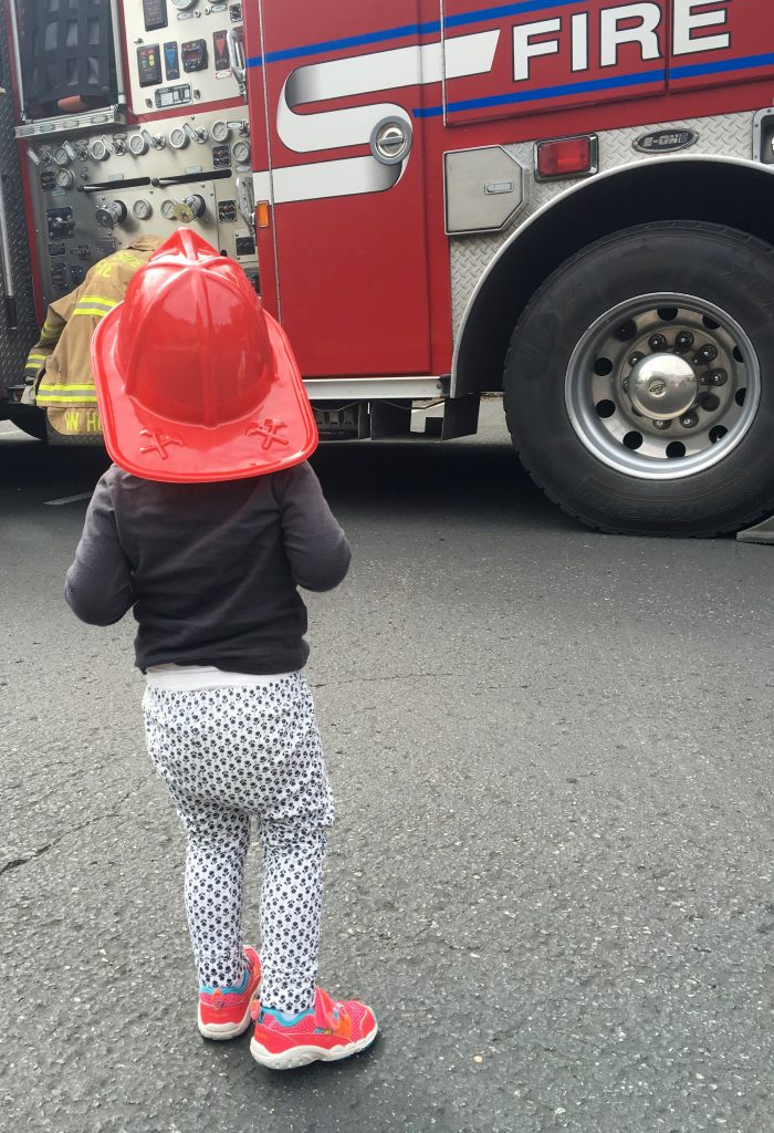 Playgroup with a visit from a fire truck.